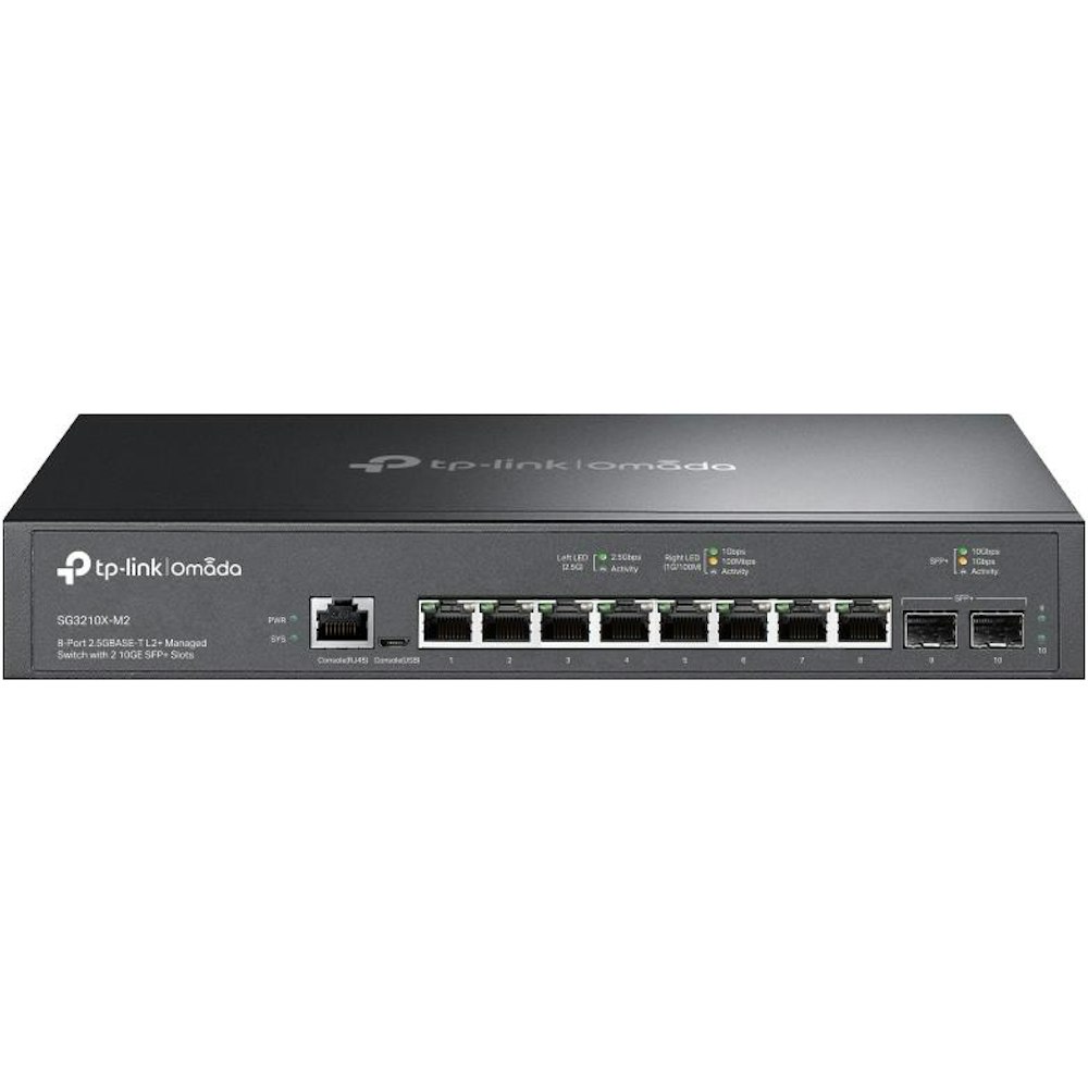 A large main feature product image of TP-Link Omada SG3210X-M2 - 8-Port L2+ Managed Switch