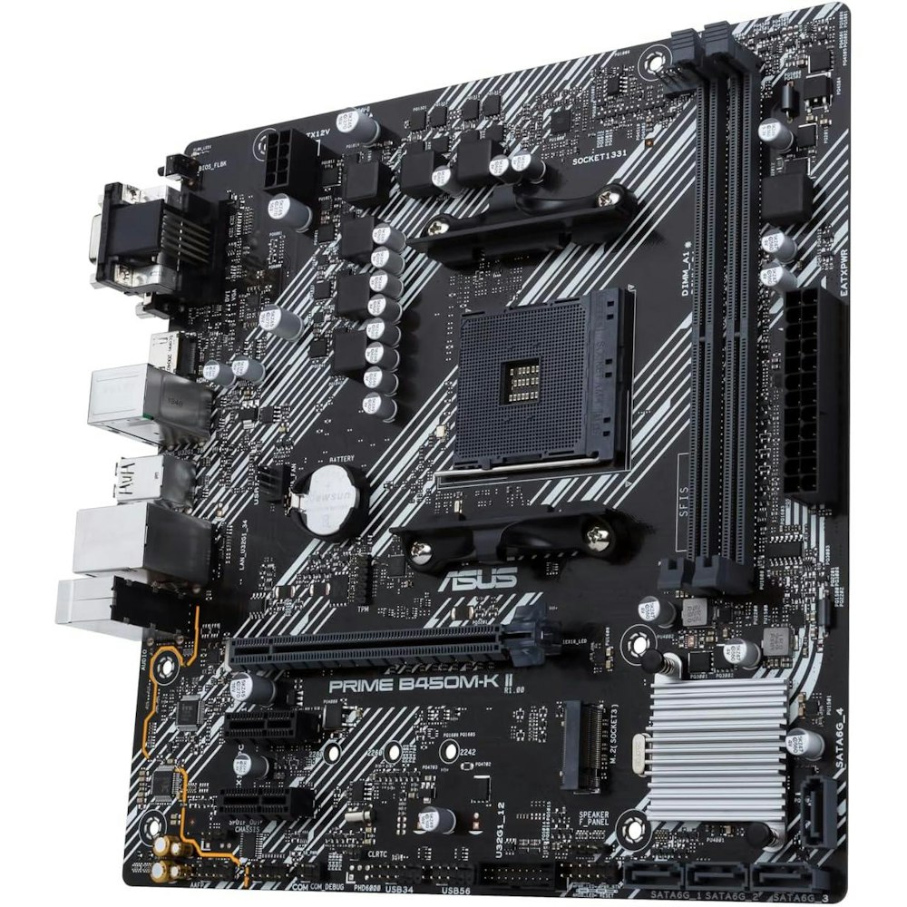 A large main feature product image of ASUS PRIME B450M-K II AM4 mATX Desktop Motherboard