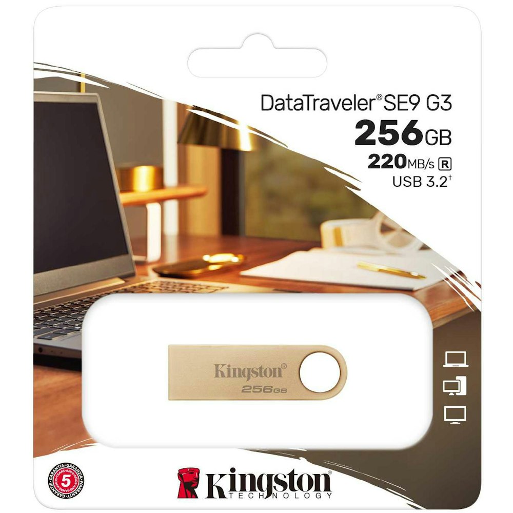 A large main feature product image of Kingston DataTraveler SE9 G3 256GB USB 3.2 Gen 1 Type-A Flash Drive