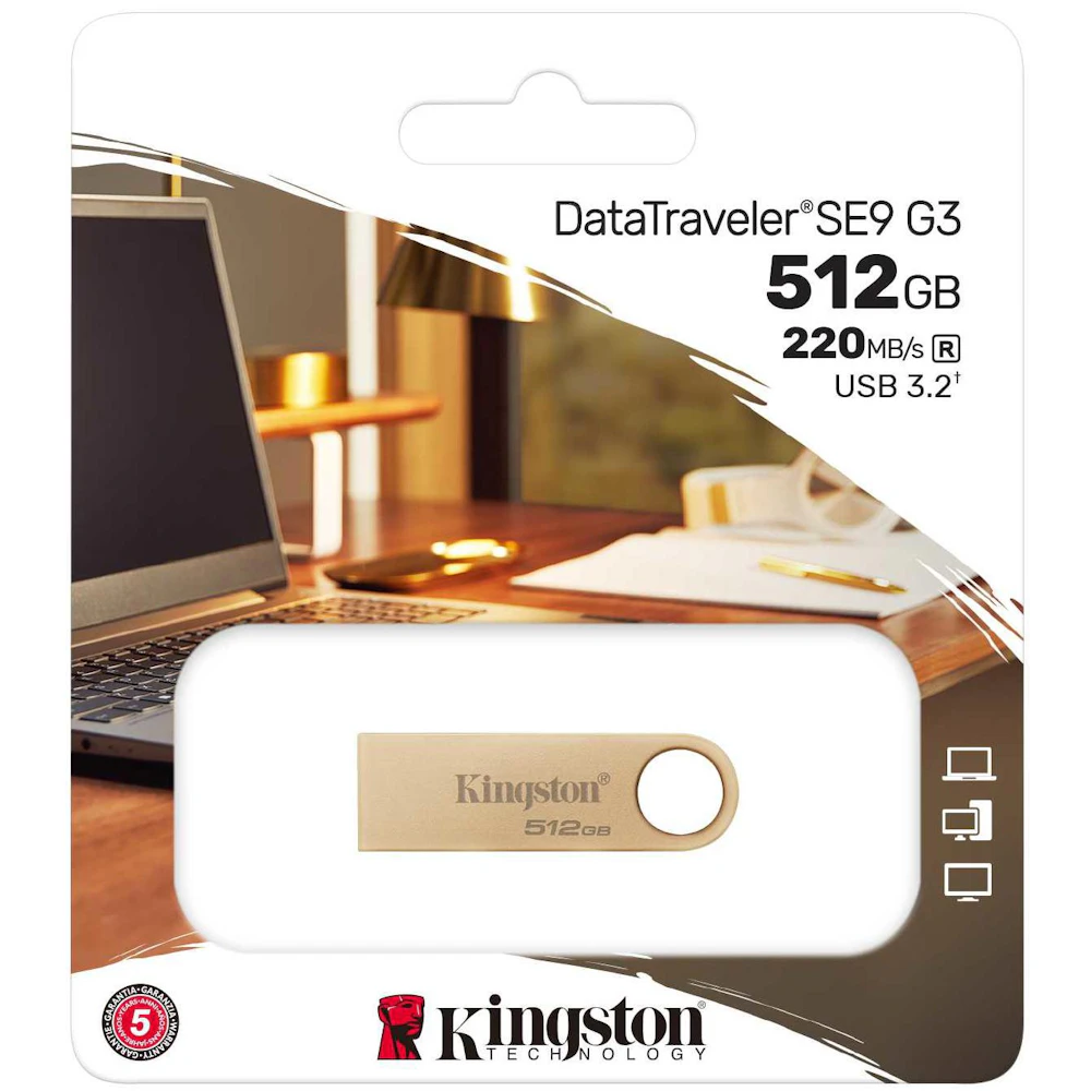A large main feature product image of Kingston DataTraveler SE9 G3 512GB USB 3.2 Gen 1 Type-A Flash Drive