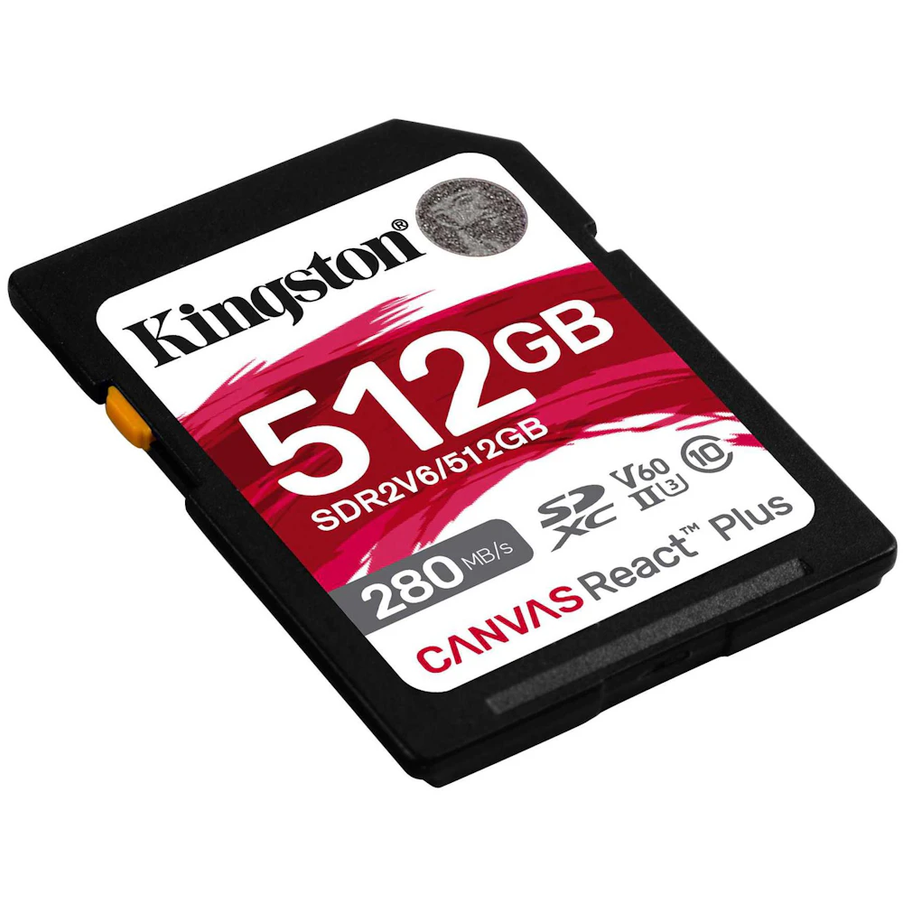 A large main feature product image of Kingston Canvas React SDXC U3 V60 UHS-II SD Card - 512GB