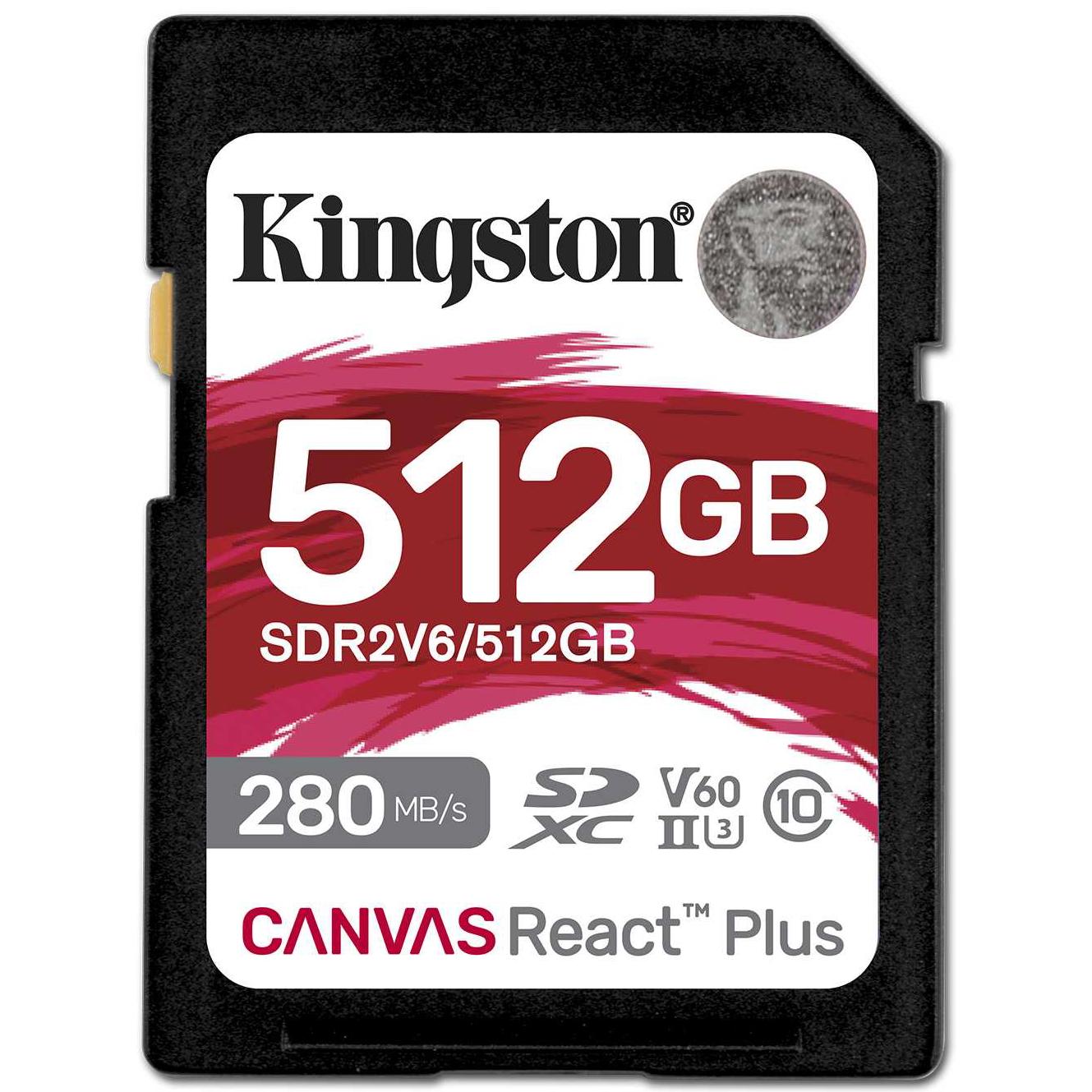 A large main feature product image of Kingston Canvas React SDXC U3 V60 UHS-II SD Card - 512GB