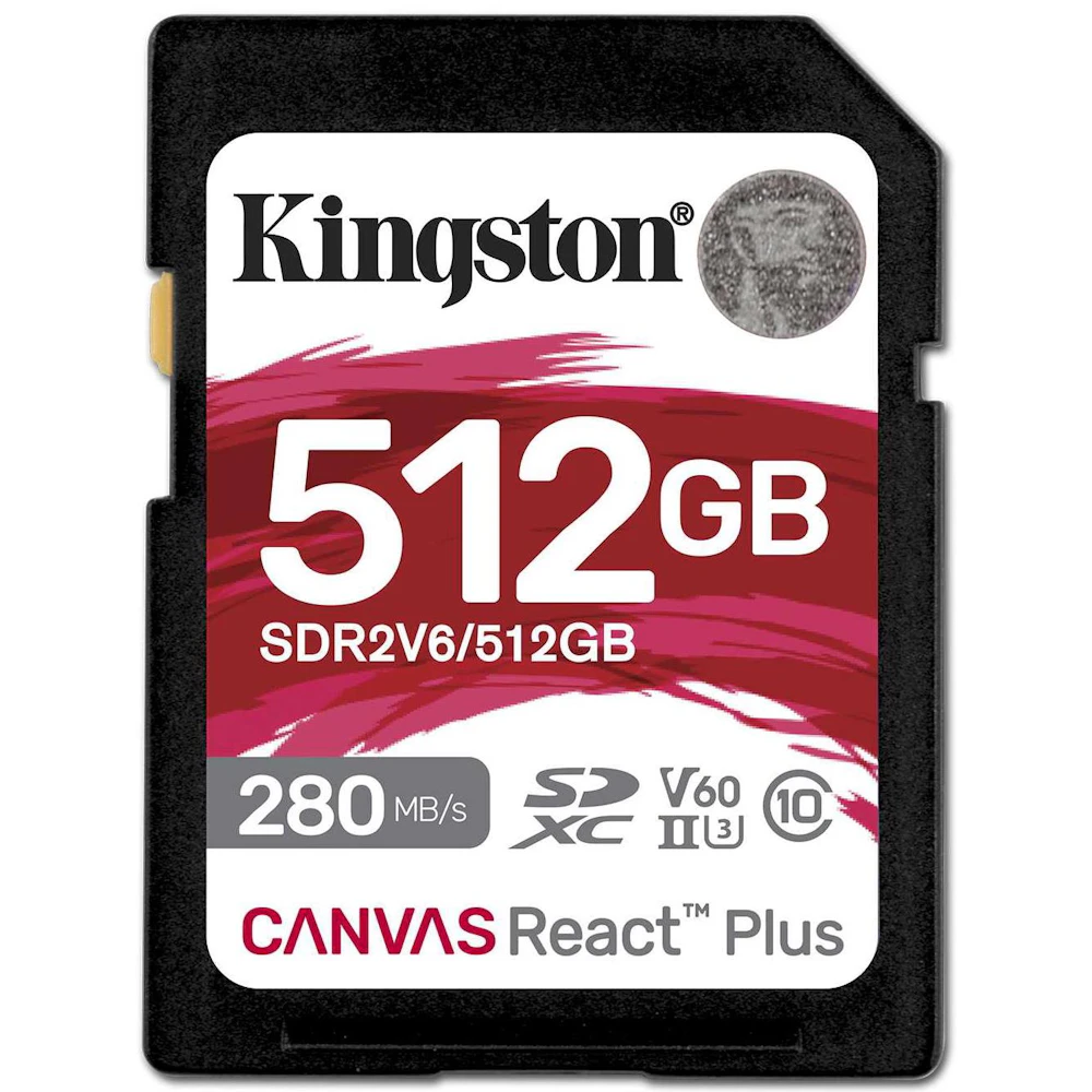 A large main feature product image of Kingston Canvas React SDXC U3 V60 UHS-II SD Card - 512GB