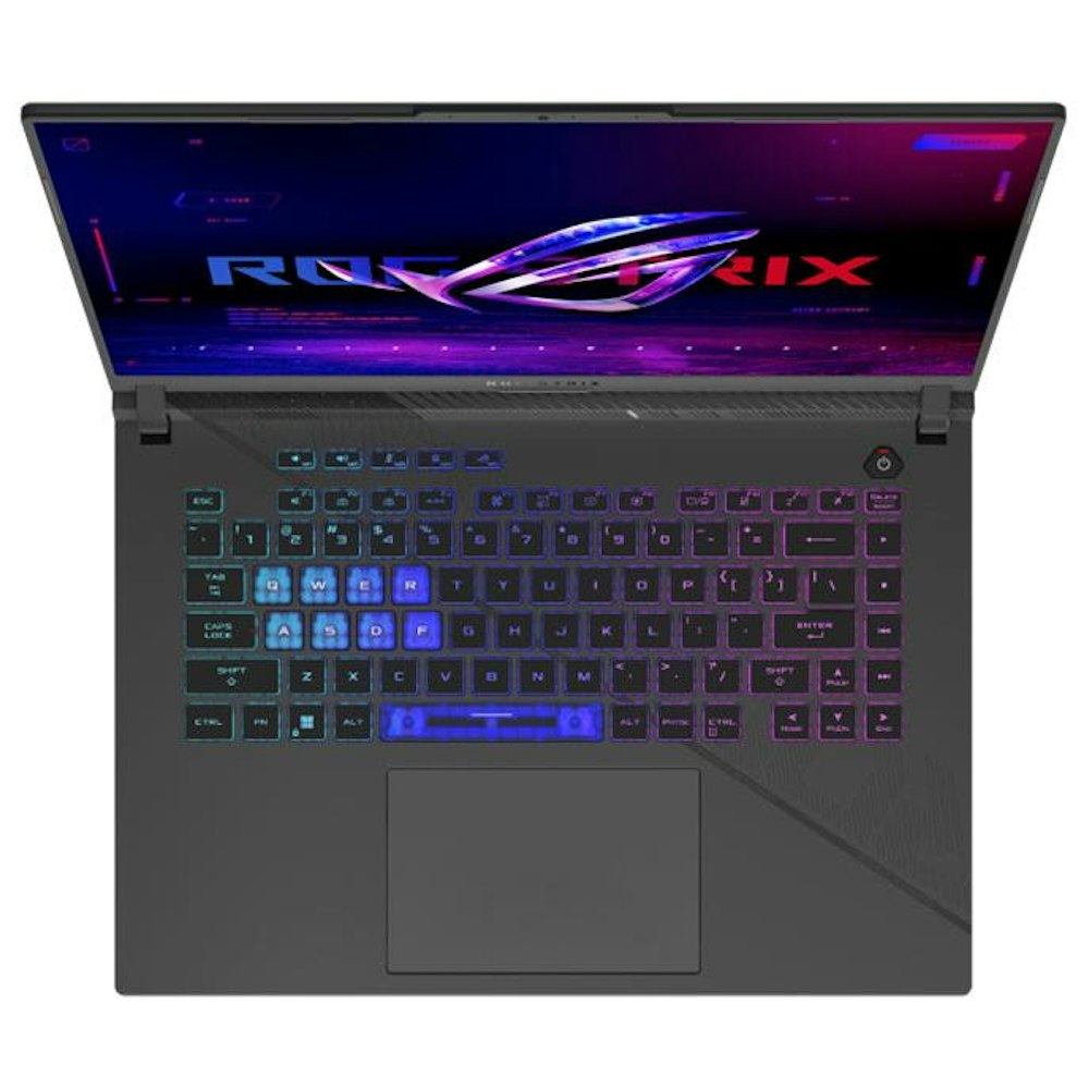 A large main feature product image of ASUS ROG Strix G16 (G614) - 16" 240Hz, 14th Gen i9, RTX 4070, 16GB/1TB - Win 11 Gaming Notebook