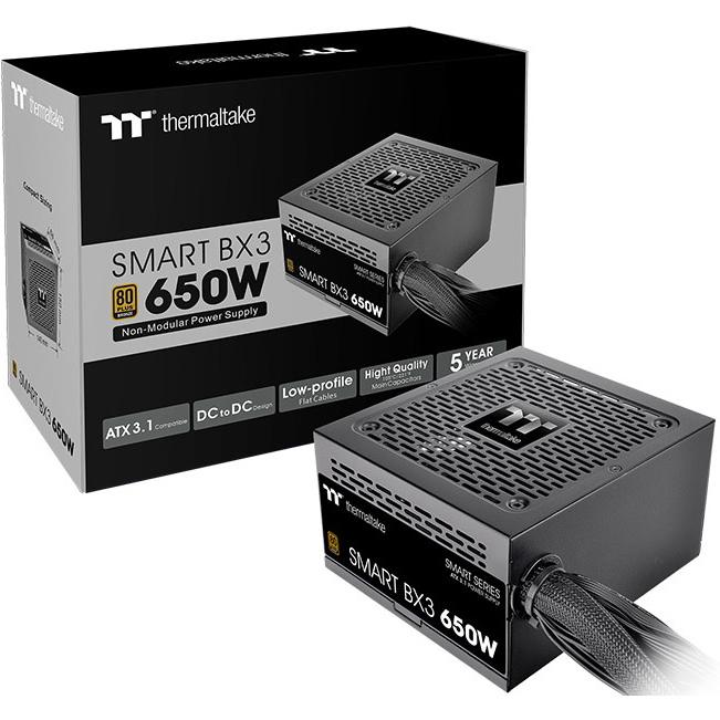 A large main feature product image of Thermaltake Smart BX3 - 650W Bronze PCIe 5.0 ATX PSU