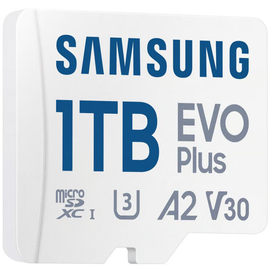 A large main feature product image of Samsung EVO Plus 1TB microSDXC U3 V30 A2 UHS-I microSD Card