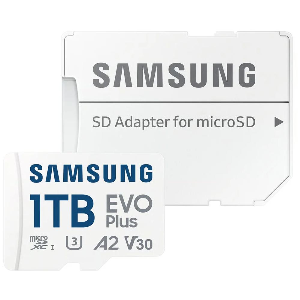 A large main feature product image of Samsung EVO Plus 1TB microSDXC U3 V30 A2 UHS-I microSD Card