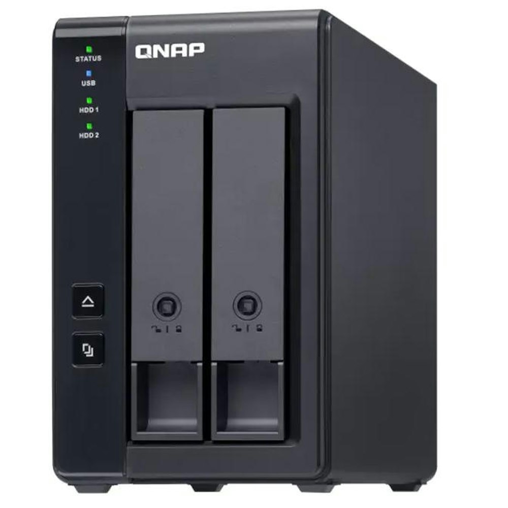 A large main feature product image of QNAP TR-002 2-Bay NAS/DAS with USB Type-C