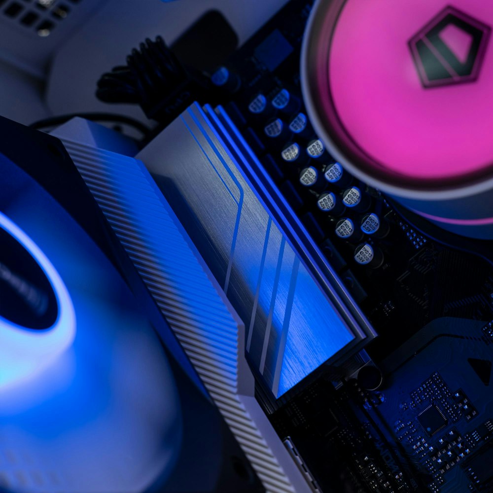A large main feature product image of PLE RTX Neon RTX 4070 Super Prebuilt Ready To Go Gaming PC
