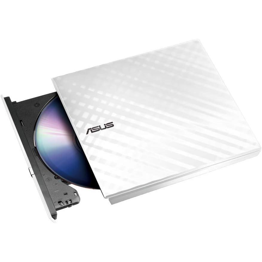 A large main feature product image of ASUS Lite Slim Portable External USB2.0 DVD Writer - White