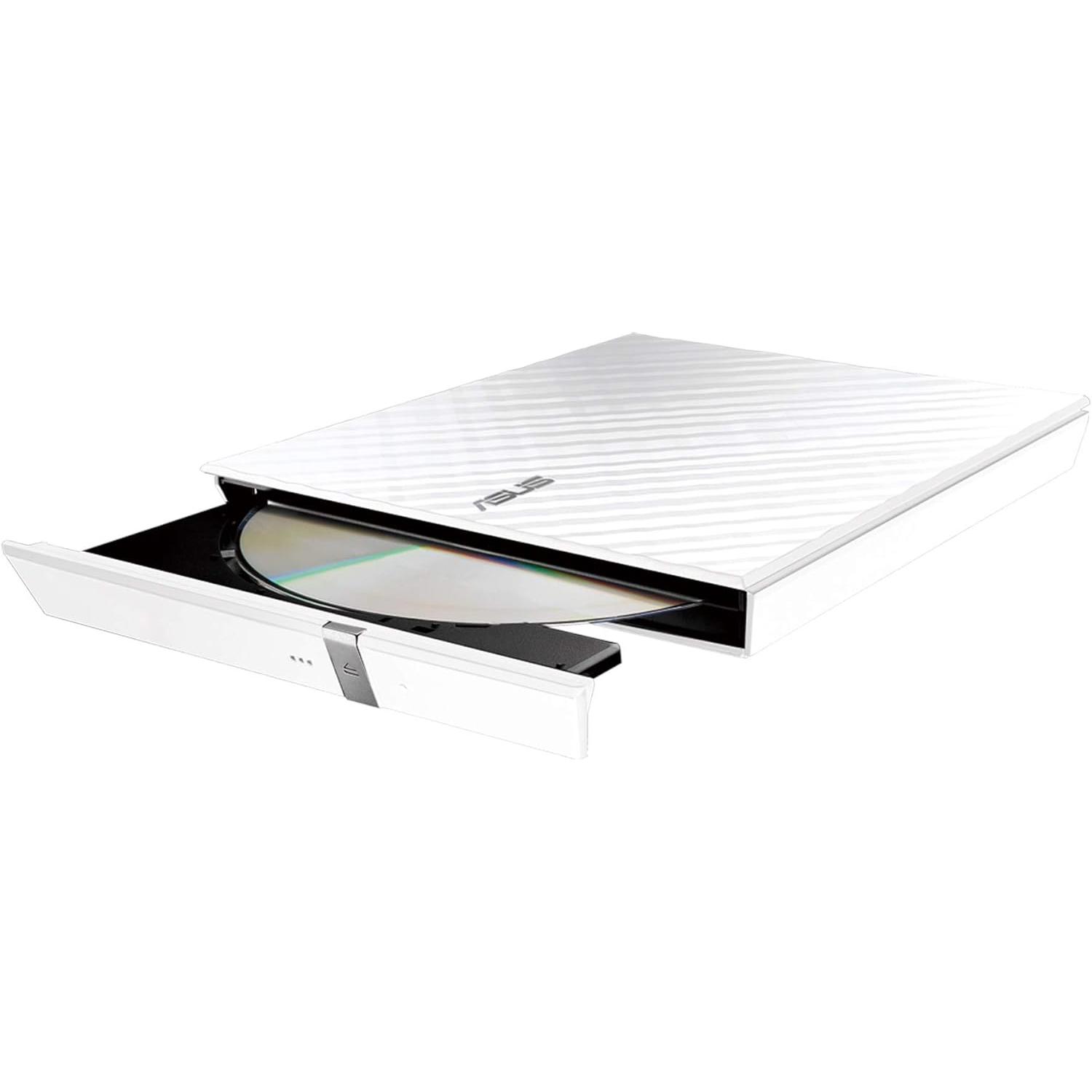 A large main feature product image of ASUS Lite Slim Portable External USB2.0 DVD Writer - White