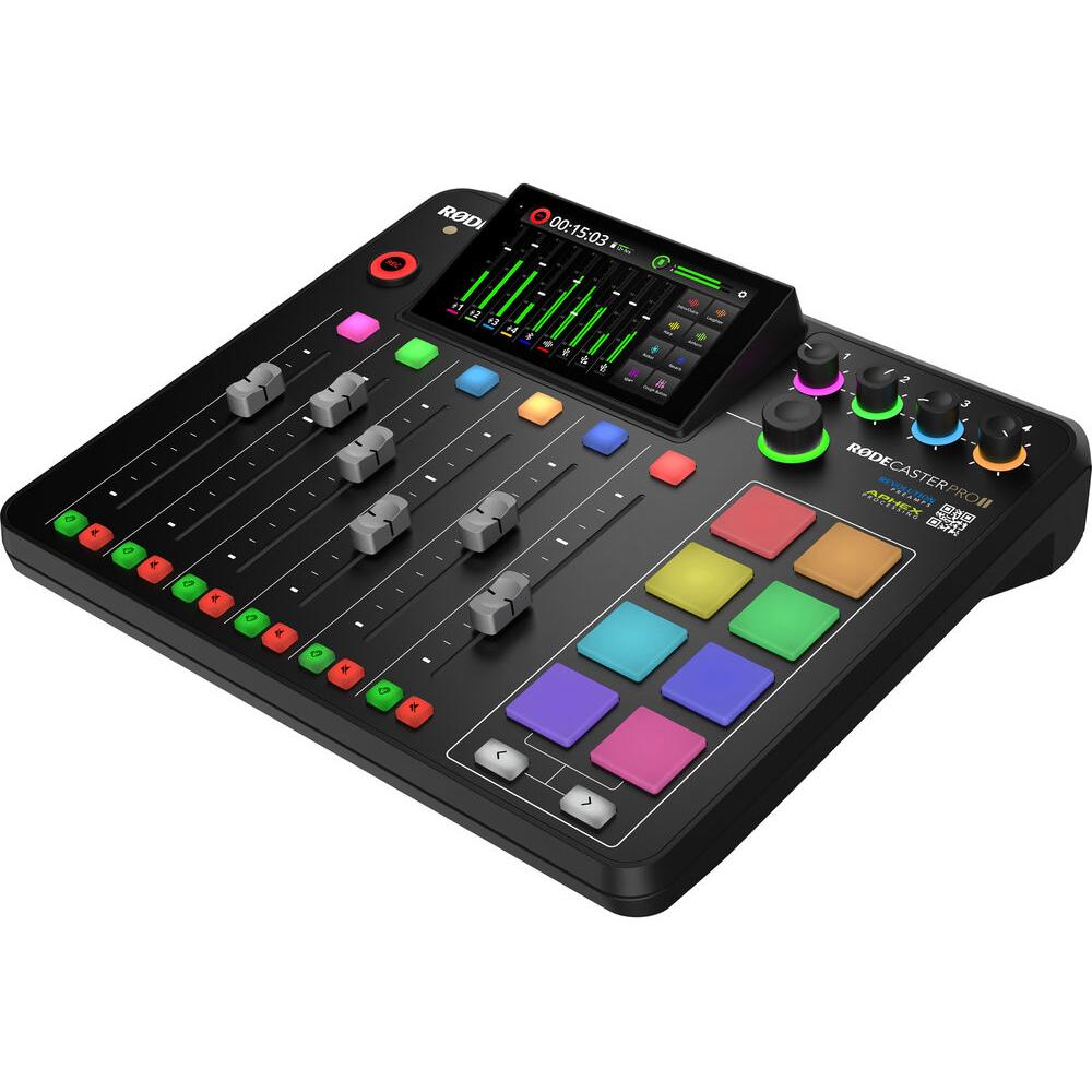 A large main feature product image of RODE RODECaster Pro II - Integrated Audio Production Studio (Black)