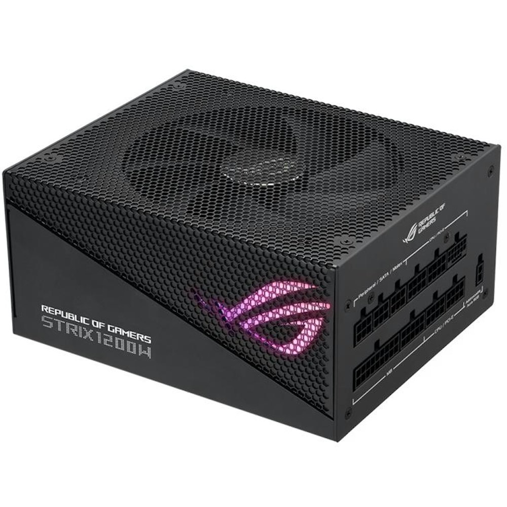 A large main feature product image of EX-DEMO ASUS ROG Strix Aura Edition 1200W Gold PCIe 5.0 ATX Modular PSU