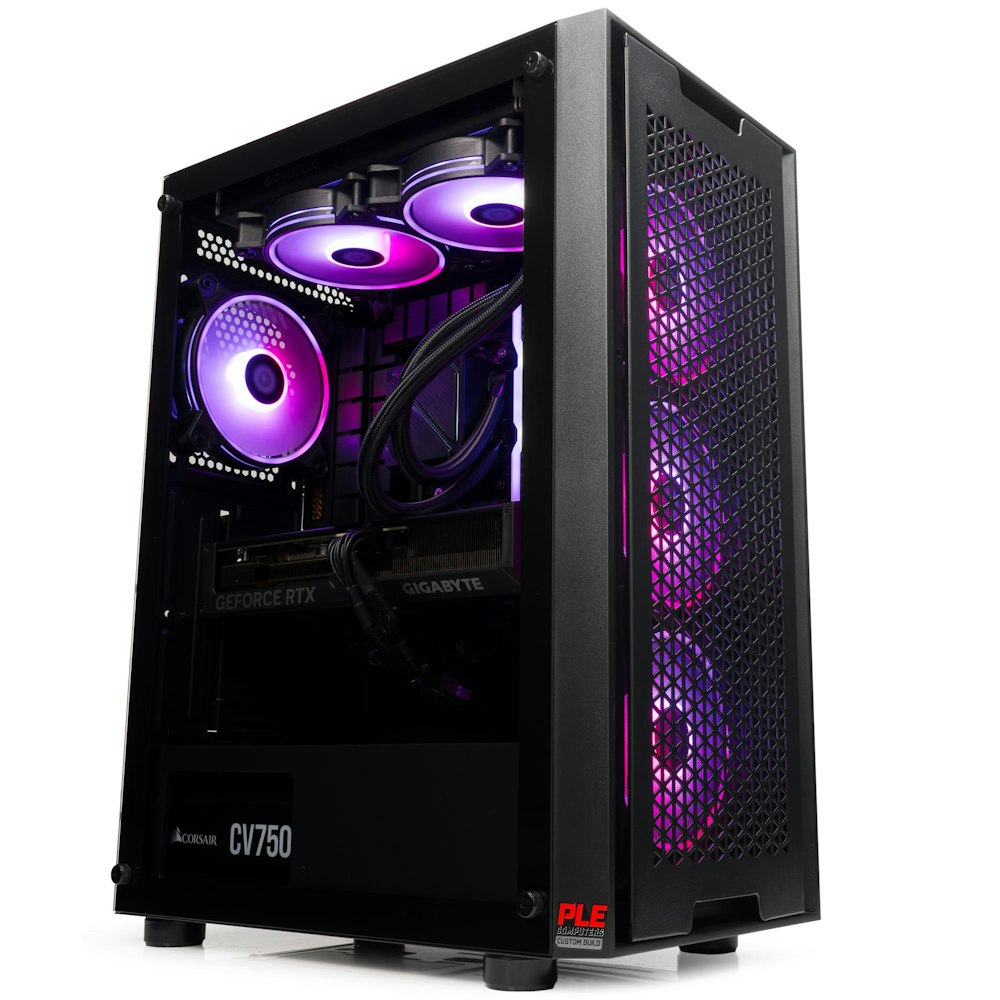 A large main feature product image of PLE Eve RTX 4070 Prebuilt Ready To Go Gaming PC 