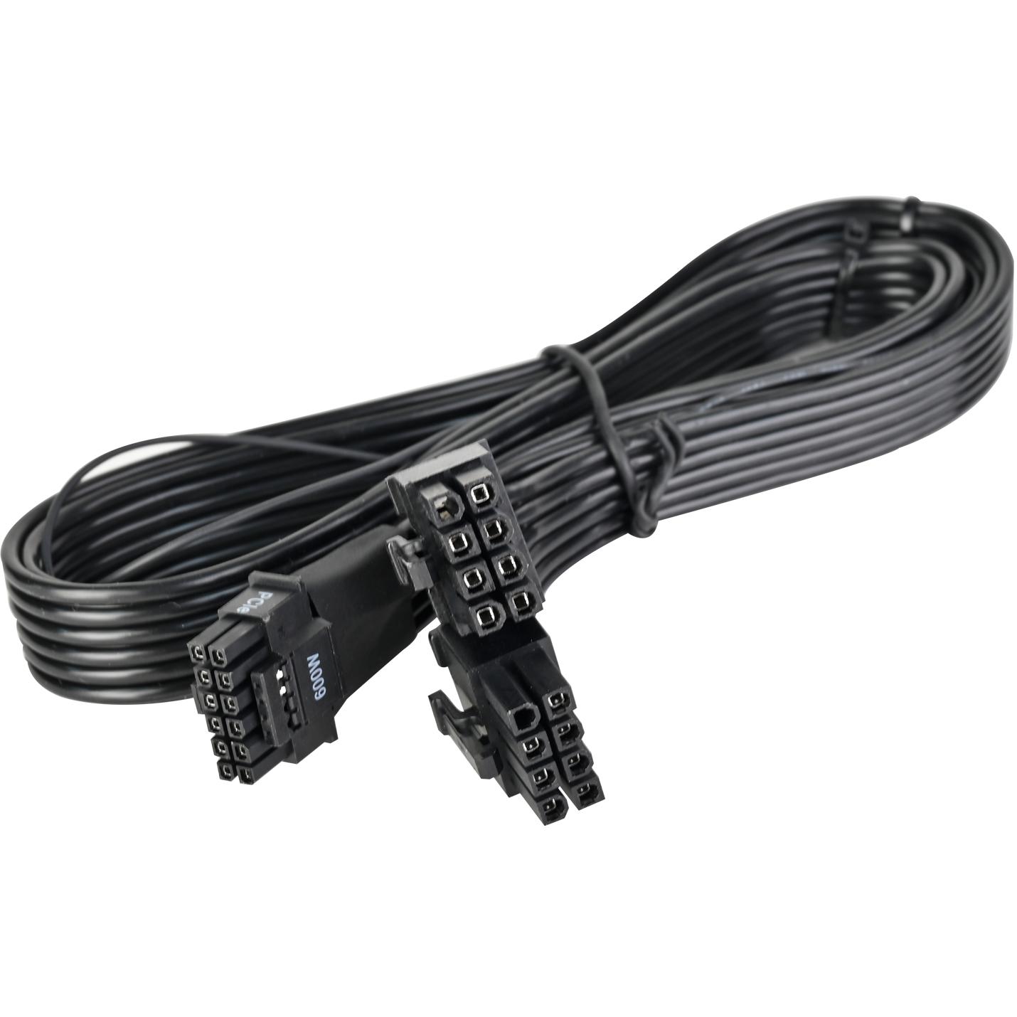 A large main feature product image of SilverStone 12V-2x6 Cable - 600W 2x8-Pin EPS to 12V-2x6 PCIe 5.1 Adapter
