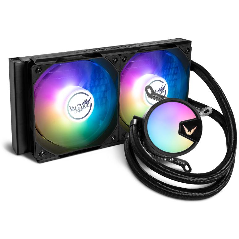 A large main feature product image of Valkyrie A240 ARGB - 240mm AIO CPU Liquid Cooler (Black)