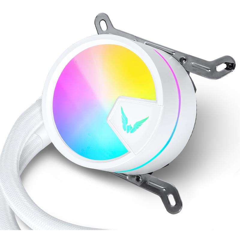 A large main feature product image of Valkyrie A240 ARGB - 240mm AIO CPU Liquid Cooler (White)