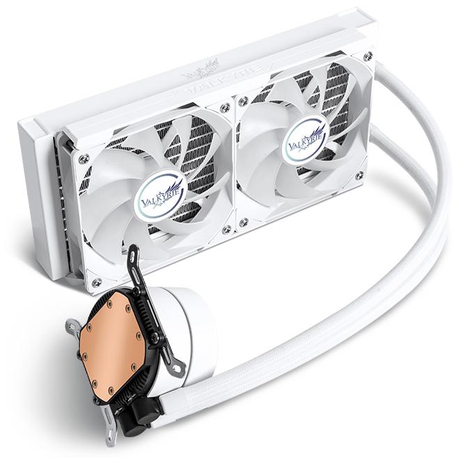A large main feature product image of Valkyrie A240 ARGB - 240mm AIO CPU Liquid Cooler (White)