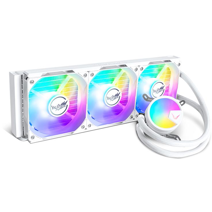 A large main feature product image of Valkyrie A360 ARGB - 360mm AIO CPU Liquid Cooler (White)