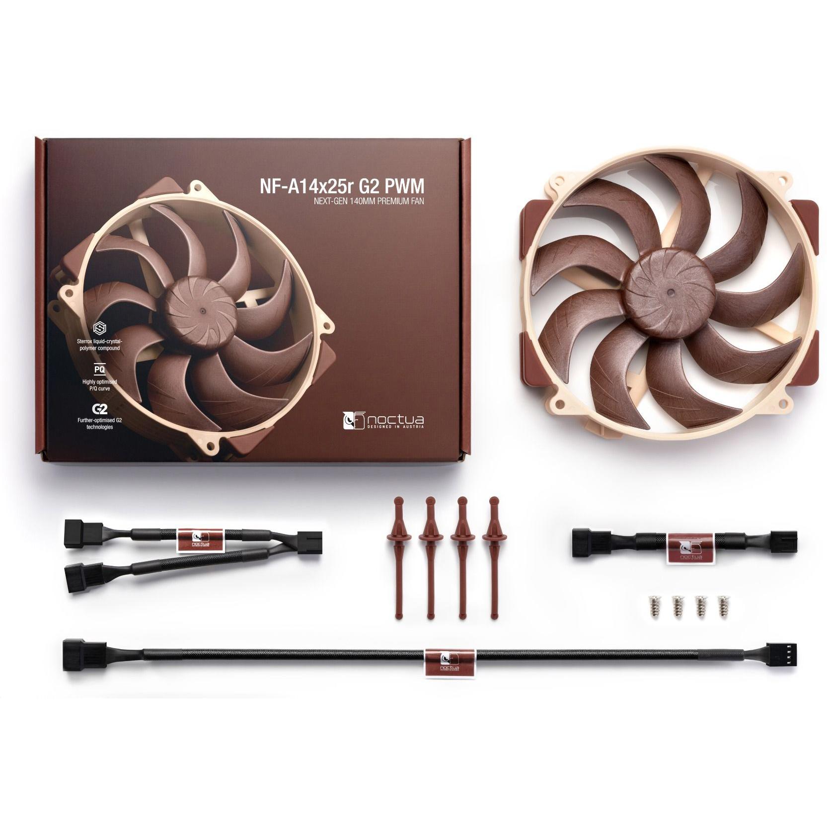 A large main feature product image of Noctua NF-A14x25r G2 PWM - 140mm x 25mm 1500RPM LCP Cooling Fan