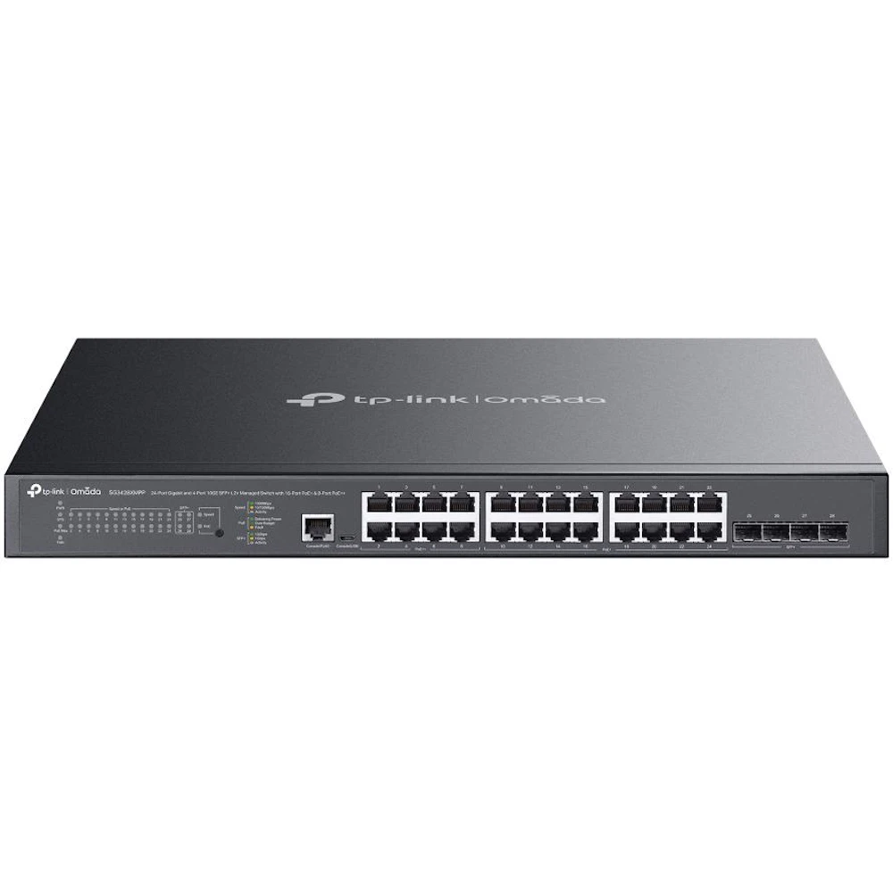 TP-Link Omada SG3428XMPP - 24-Port Gigabit and 4-Port 10GE SFP+ L2+ Managed Switch with 16-Port PoE+ & 8-Port PoE++