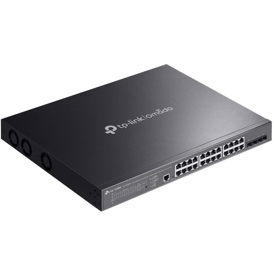 A large main feature product image of TP-Link Omada SG3428XMPP - 24-Port Gigabit and 4-Port 10GE SFP+ L2+ Managed Switch with 16-Port PoE+ & 8-Port PoE++