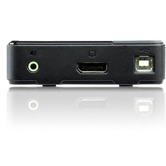 A large main feature product image of ATEN 2-Port USB DisplayPort/Audio KVM Switch