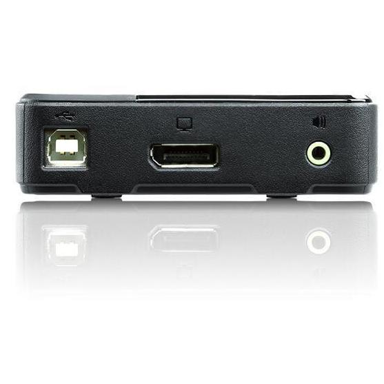 A large main feature product image of ATEN 2-Port USB DisplayPort/Audio KVM Switch