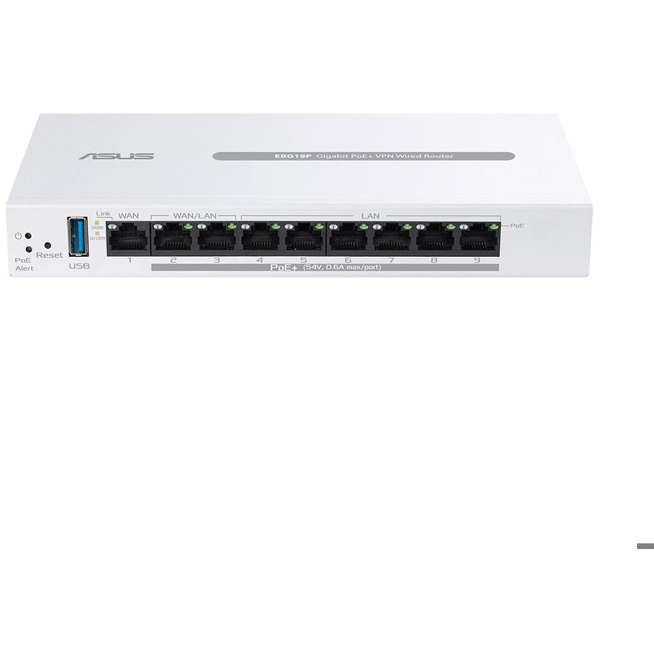 A large main feature product image of ASUS ExpertWiFi EBG19P Gigabit PoE+ VPN Wired Router