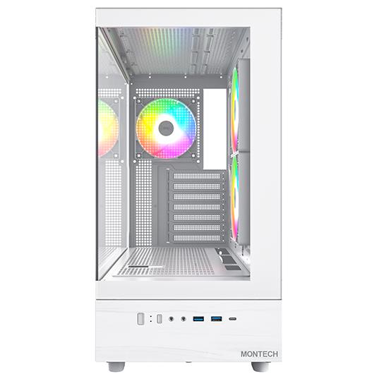 A large main feature product image of Montech XR Tempered Glass Mid Tower Case (White)
