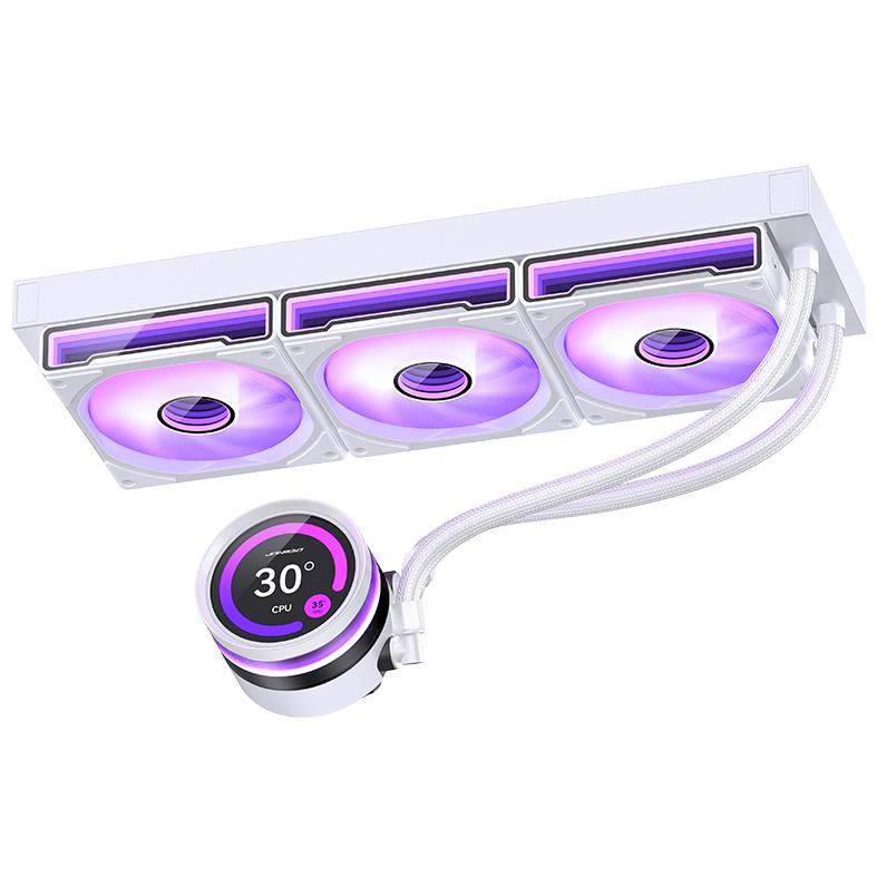 A large main feature product image of Jonsbo TF2-360SC 360mm AIO CPU Liquid Cooler with 2.1" LCD Display - White
