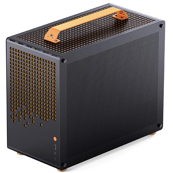 A large main feature product image of Jonsplus Z20 SFF 20L mATX Case (Black/Orange)