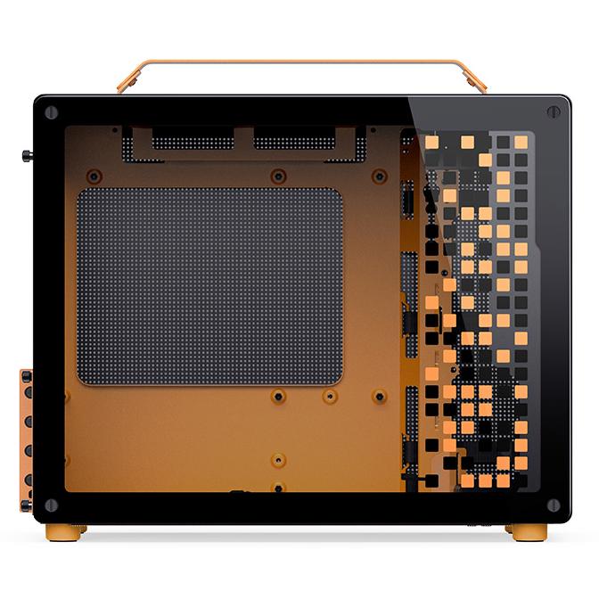 A large main feature product image of Jonsplus Z20 SFF 20L mATX Case (Black/Orange)