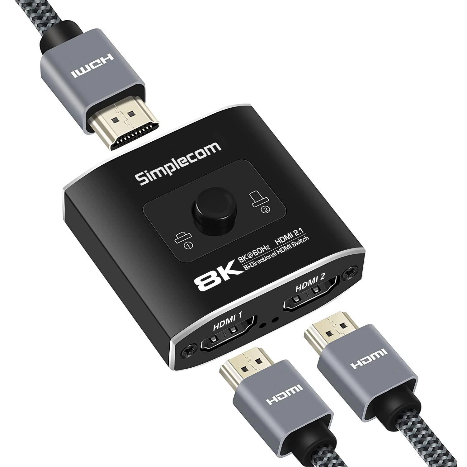 A large main feature product image of Simplecom CM302v2 Bi-Directional 2 Way HDMI 2.1 Switch Selector 8K@60Hz 