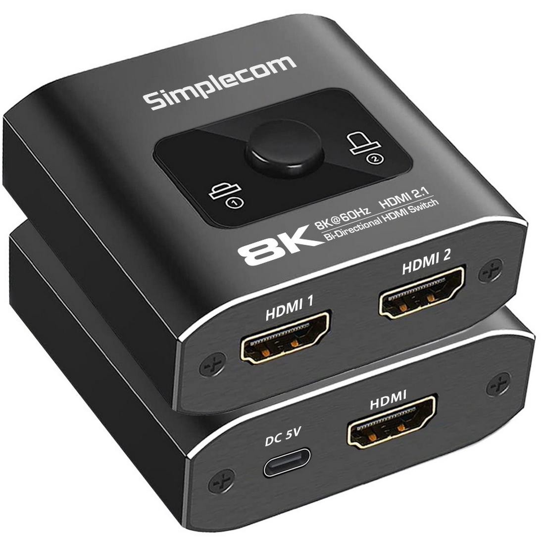 A large main feature product image of Simplecom CM302v2 Bi-Directional 2 Way HDMI 2.1 Switch Selector 8K@60Hz 