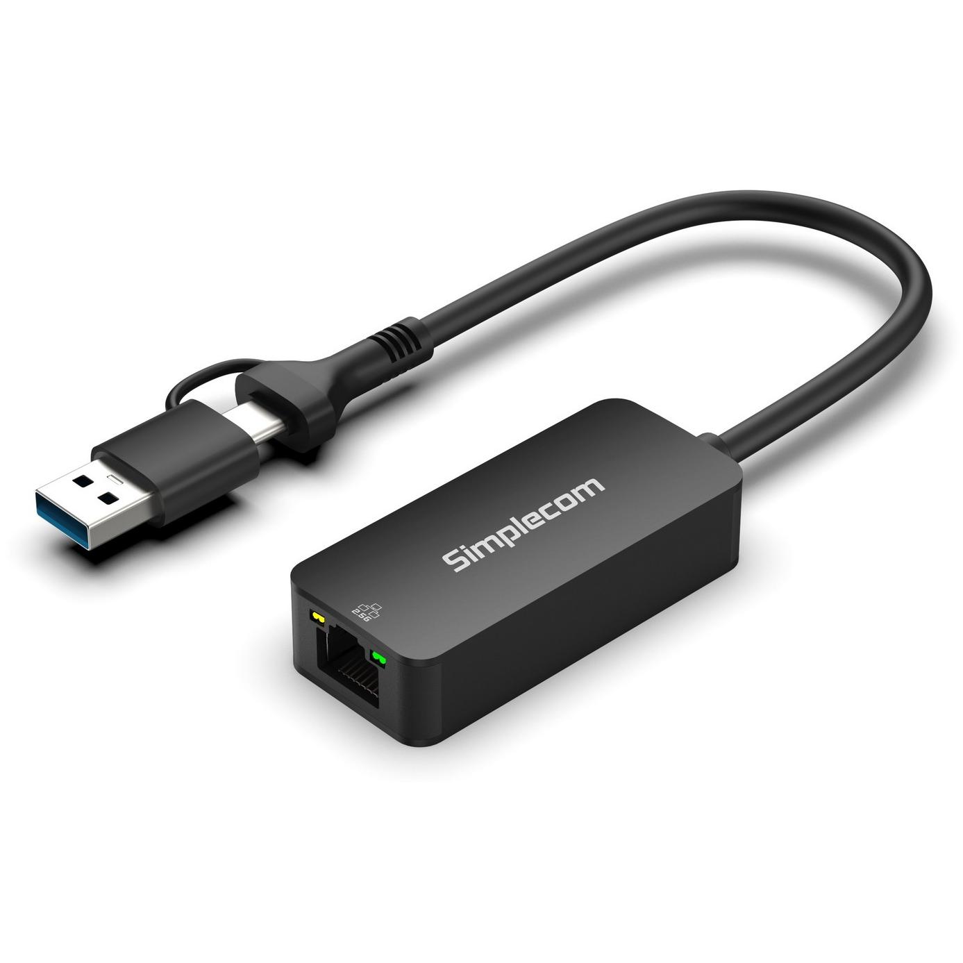 A large main feature product image of Simplecom NU405c SuperSpeed USB Type-C and Type-A to 2.5G Ethernet Network Adapter 2.5Gbps LAN