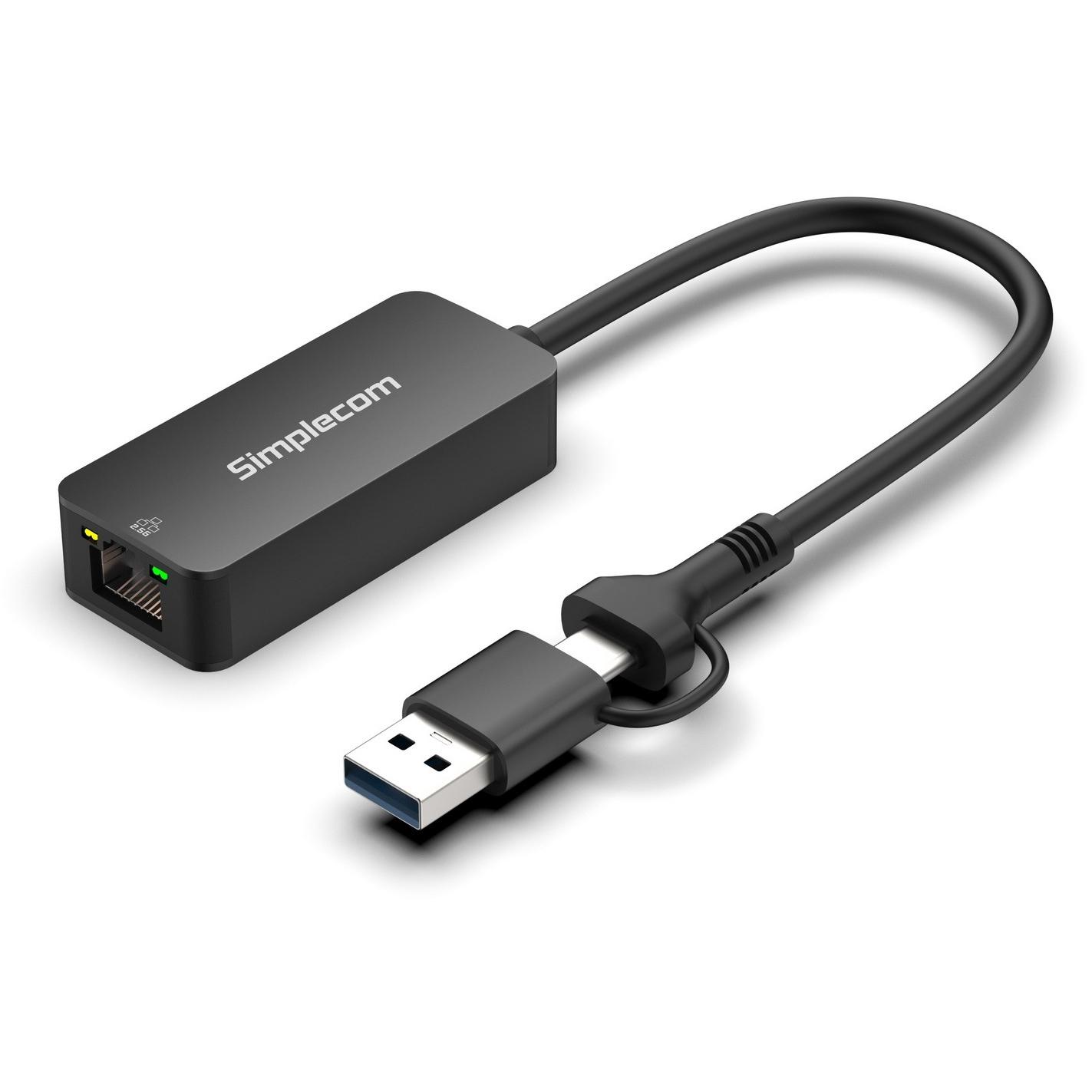 A large main feature product image of Simplecom NU405c SuperSpeed USB Type-C and Type-A to 2.5G Ethernet Network Adapter 2.5Gbps LAN