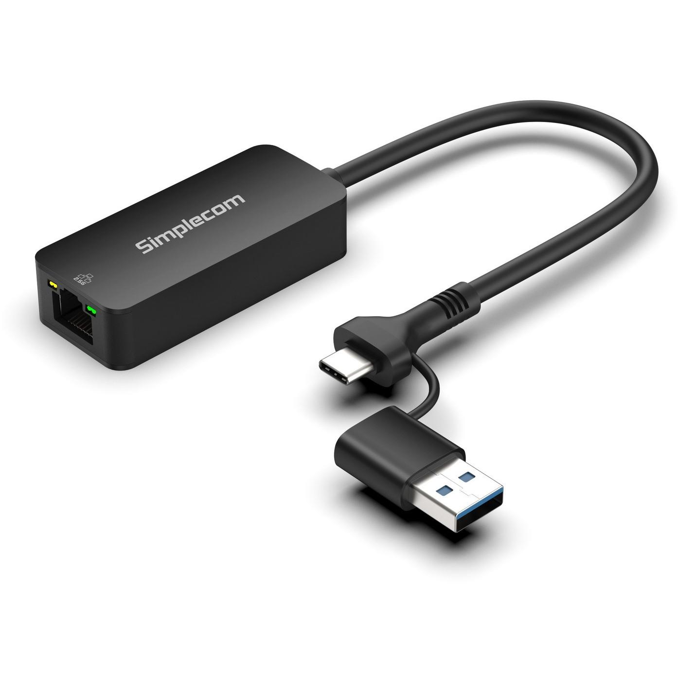 A large main feature product image of Simplecom NU405c SuperSpeed USB Type-C and Type-A to 2.5G Ethernet Network Adapter 2.5Gbps LAN