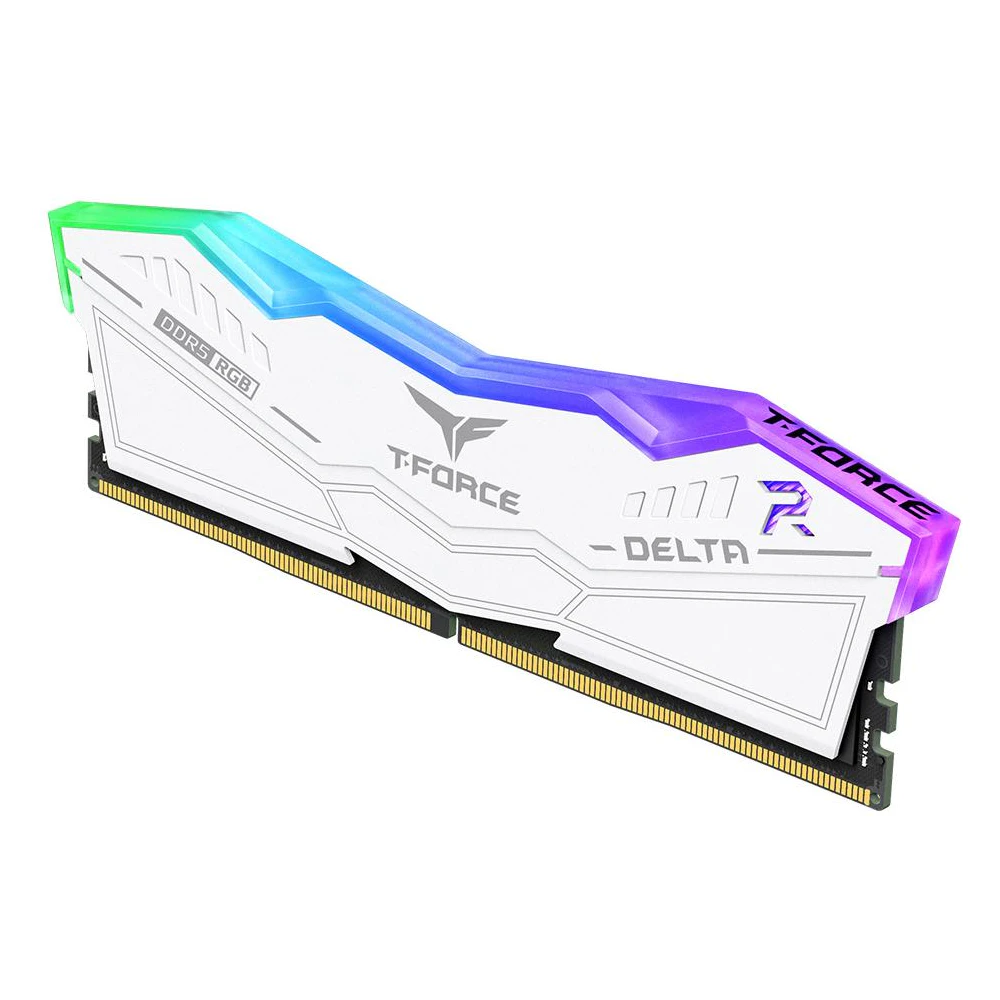 A large main feature product image of Team T-Force Delta RGB 16GB Kit (2x8GB) DDR5-6000 C38 (White)