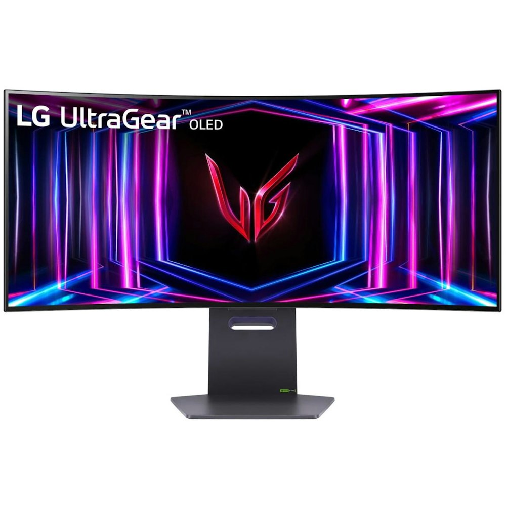 A large main feature product image of LG UltraGear OLED 34GS95QE-B - 34" Curved 1440p Ultrawide 240Hz 0.03ms Gaming Monitor