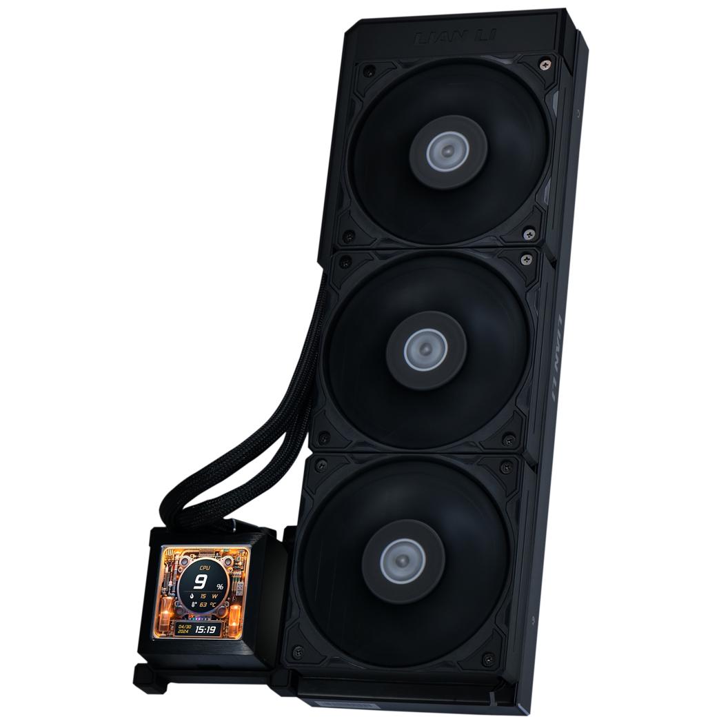 A large main feature product image of Lian Li HydroShift LCD 360S - 360mm AIO Liquid CPU Cooler (Black)