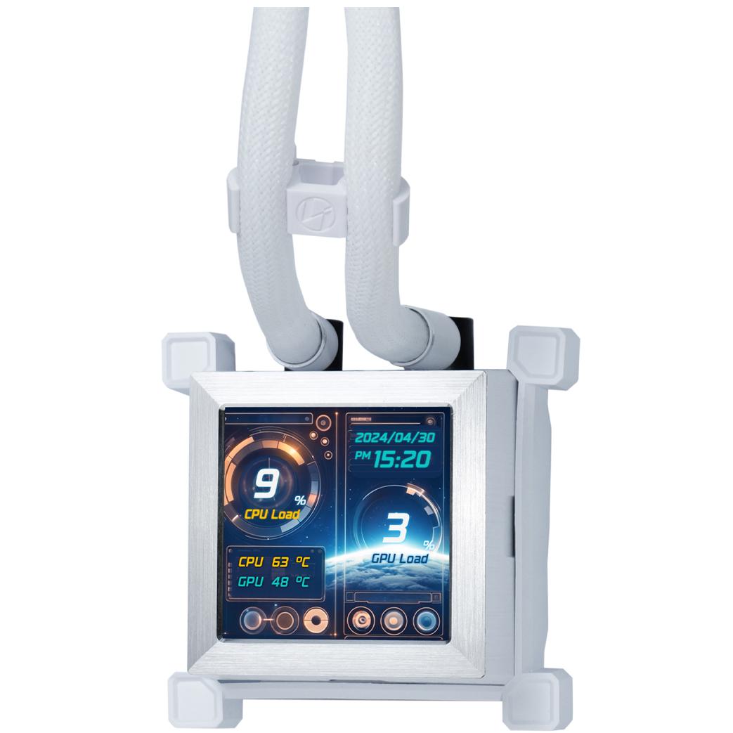 A large main feature product image of Lian Li HydroShift LCD 360S - 360mm AIO Liquid CPU Cooler (White)