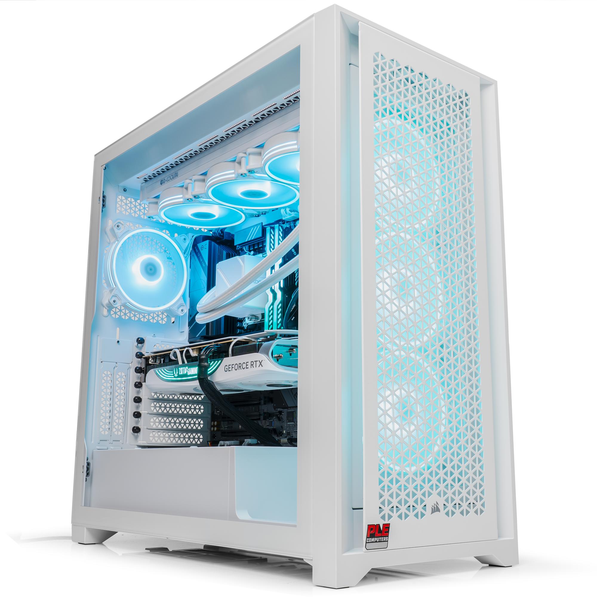 A large main feature product image of PLE Mist 4080 Super Prebuilt Ready To Go Gaming PC