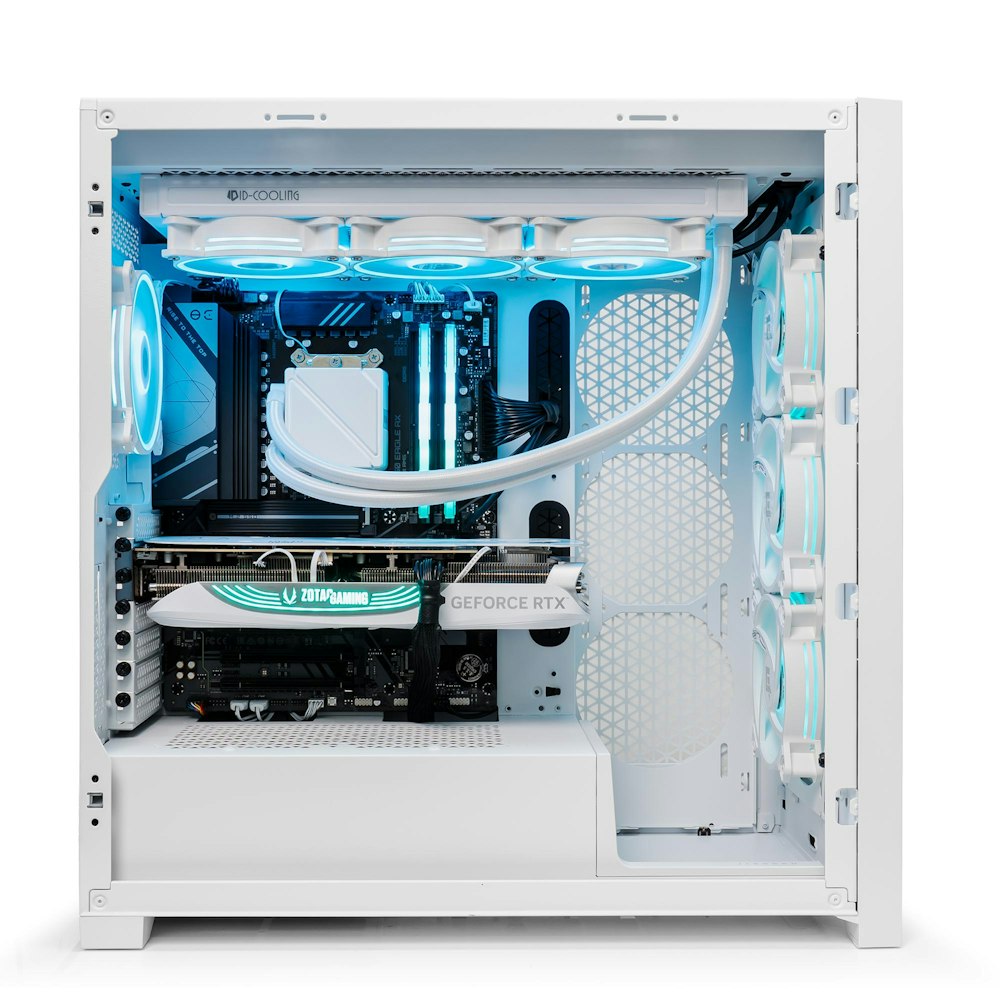 A large main feature product image of PLE Mist 4080 Super Prebuilt Ready To Go Gaming PC