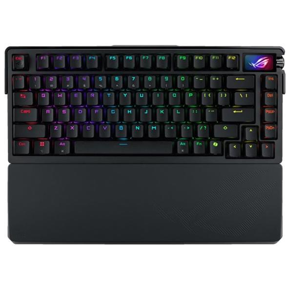 A large main feature product image of ASUS ROG Azoth Extreme 75% Hot-Swap RGB Wireless Mechanical Keyboard - Snow Switch