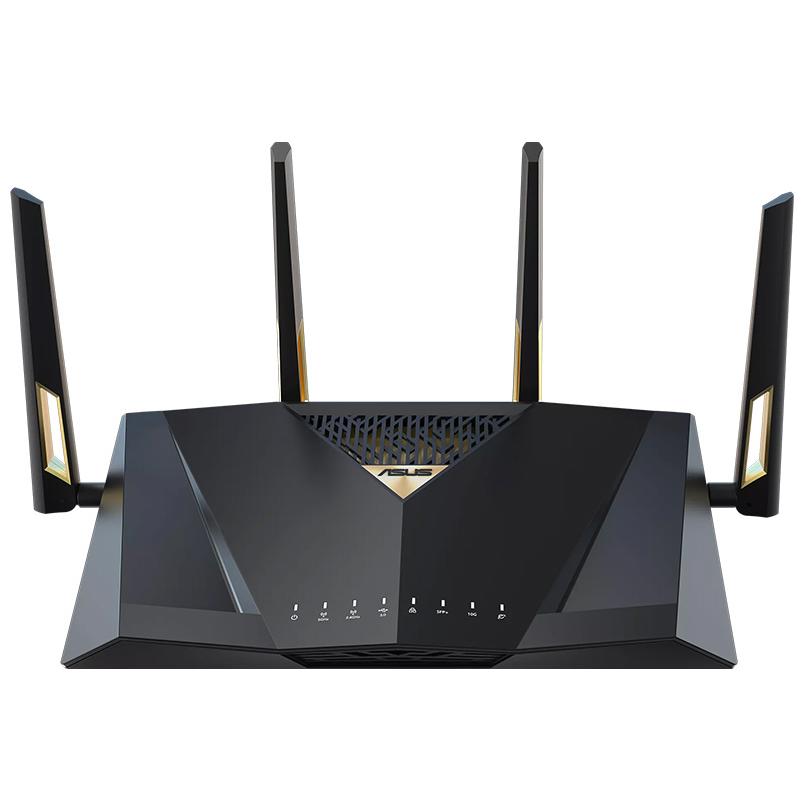 A large main feature product image of ASUS RT-BE88U Dual-Band Wi-Fi 7 Ai Mesh Router
