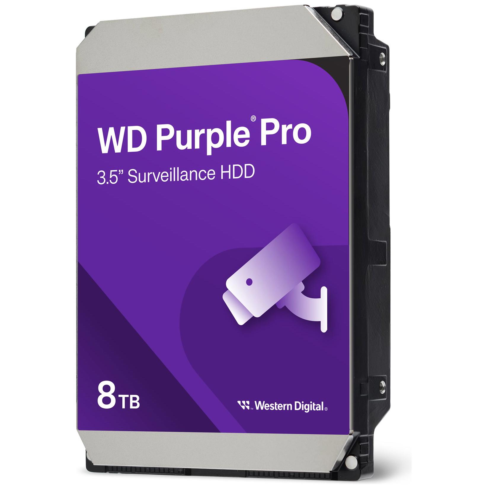 A large main feature product image of WD Purple Pro 3.5" Surveillance HDD - 8TB 256MB