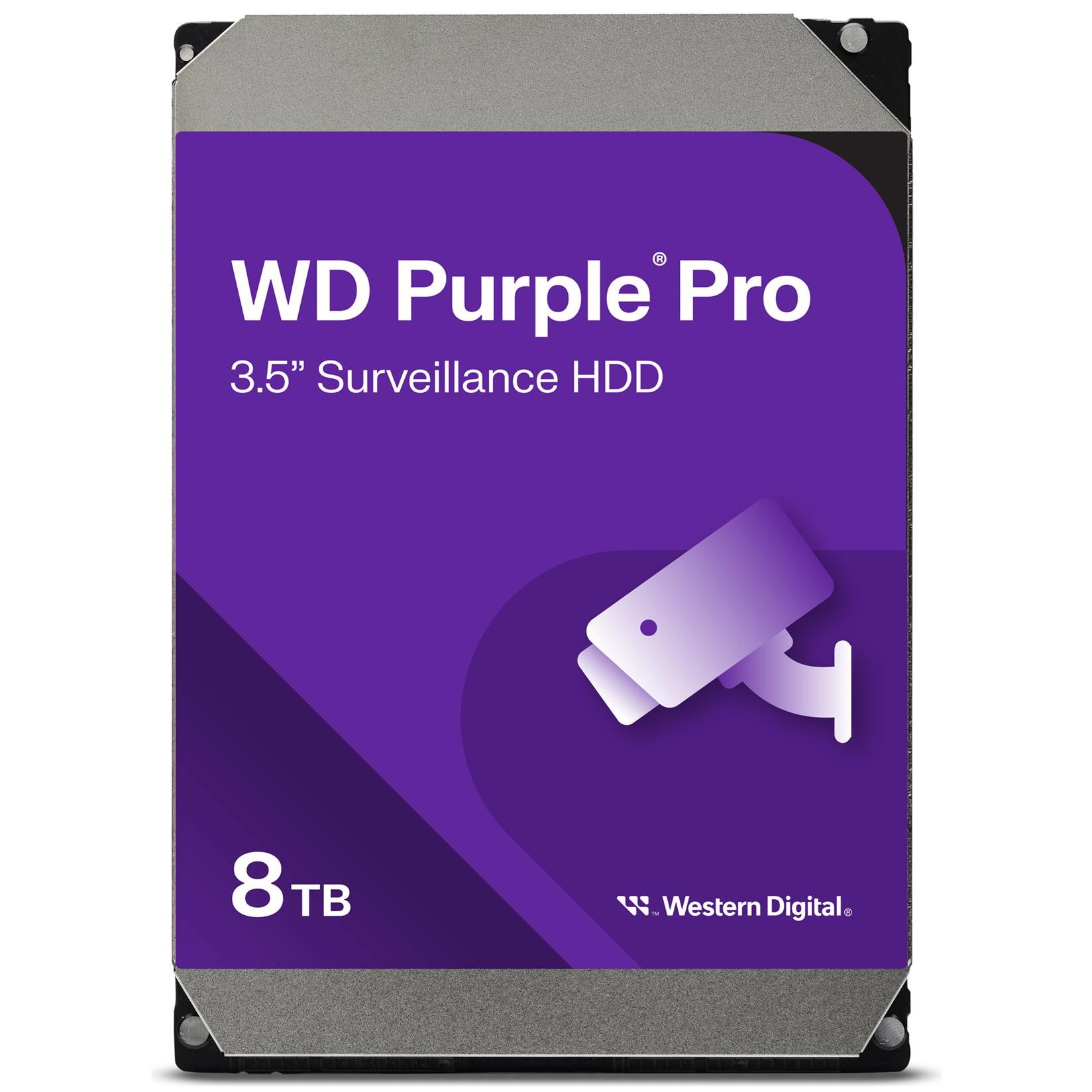 A large main feature product image of WD Purple Pro 3.5" Surveillance HDD - 8TB 256MB