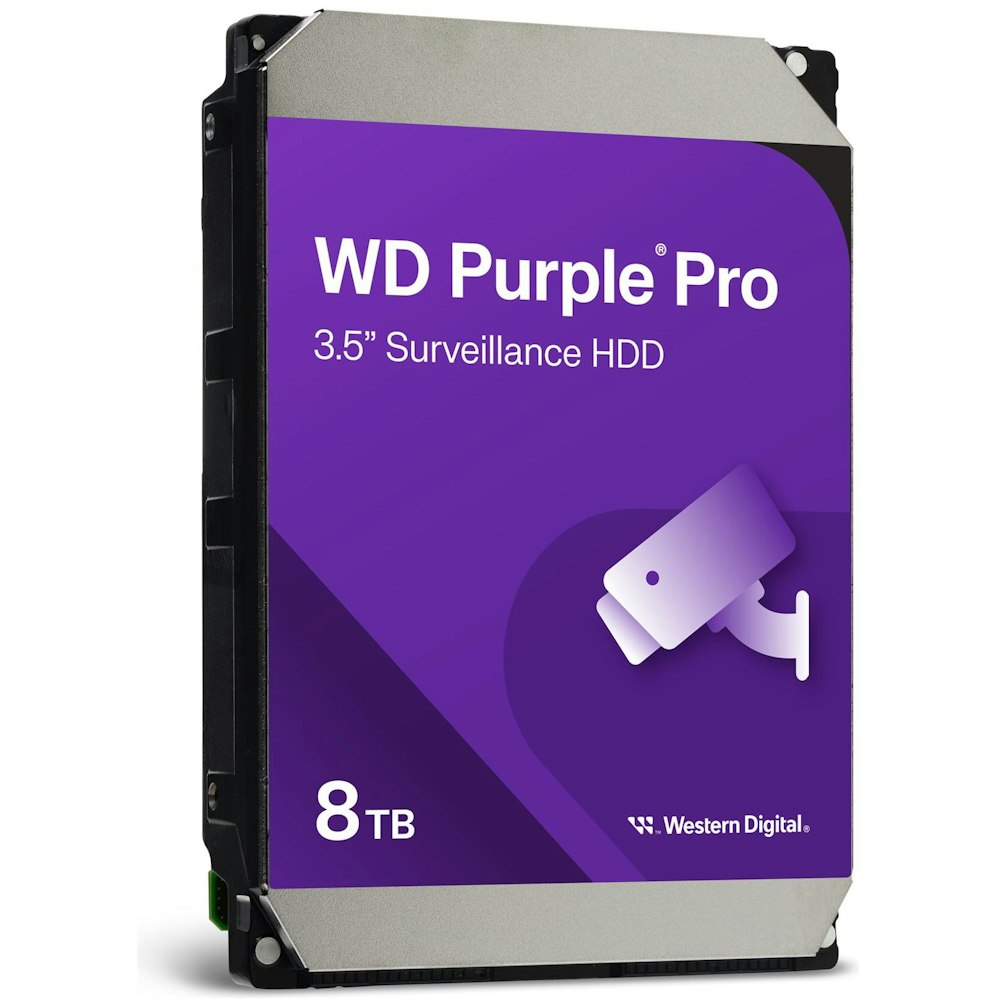 A large main feature product image of WD Purple Pro 3.5" Surveillance HDD - 8TB 256MB