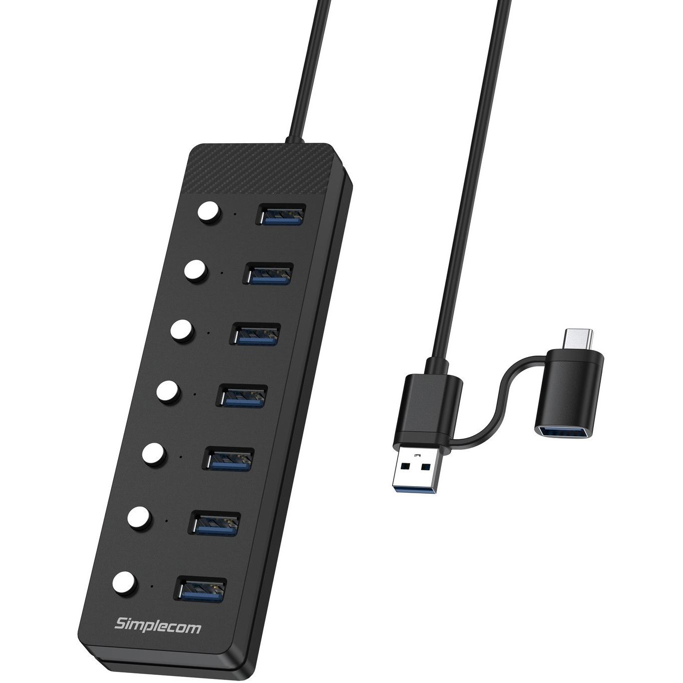 A large main feature product image of Simplecom CH375C 7 Port USB 3.0 Hub with Individual Switches